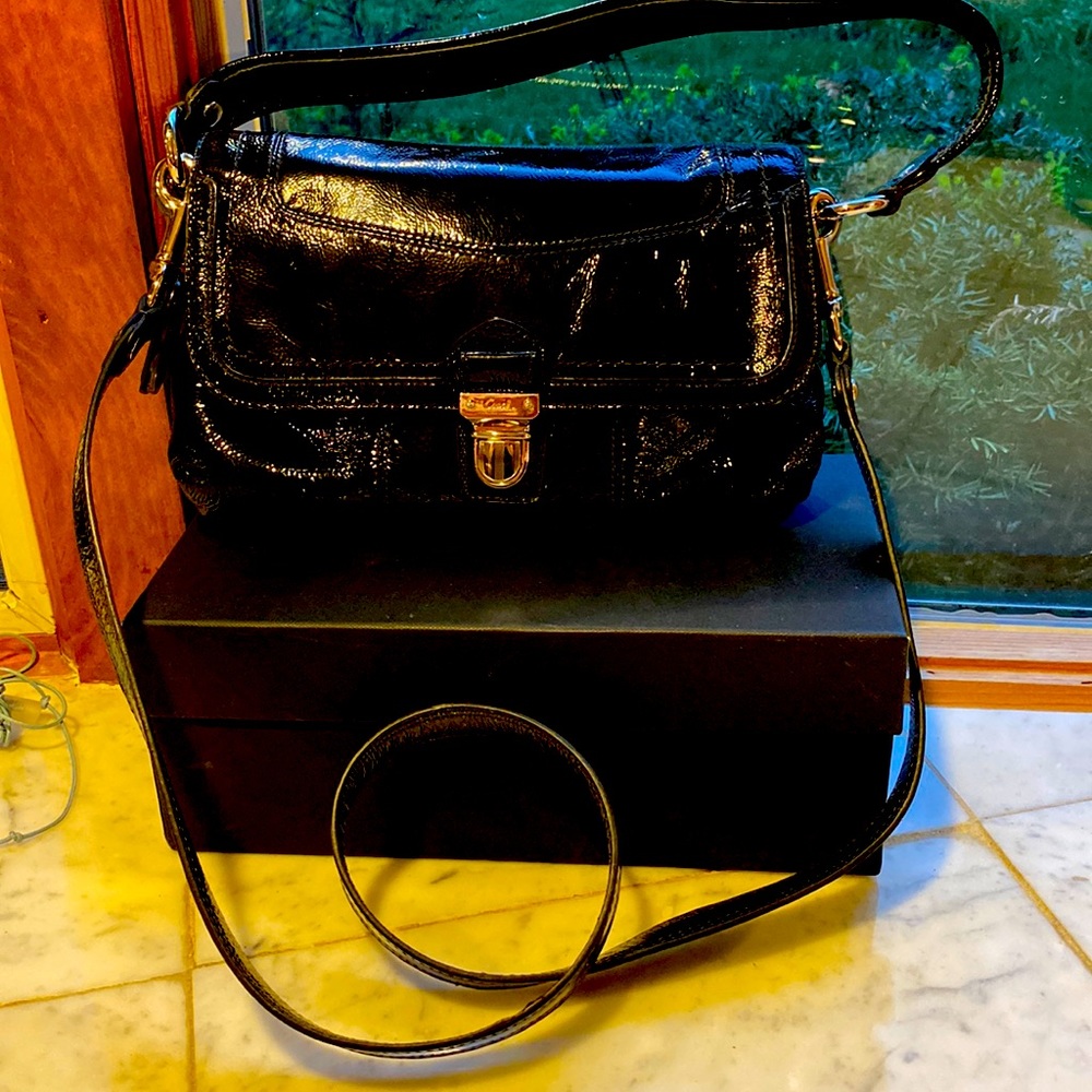 Mint Coach Poppy Limited Ed 18161 Patent Leather Onyx Crossbody Bag heart charm